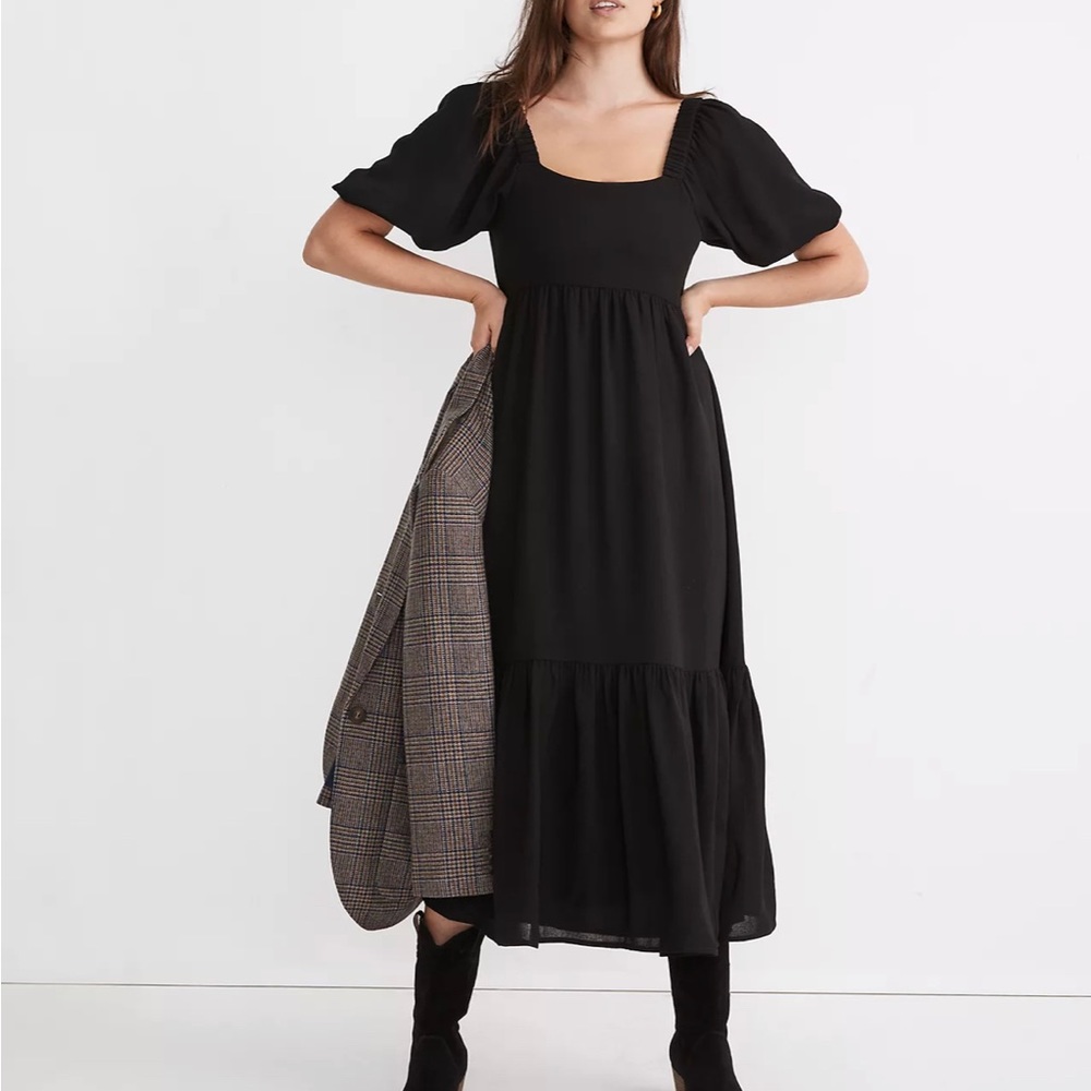 Madewell Crinkle Tie-Back Midi Dress Black Size 0